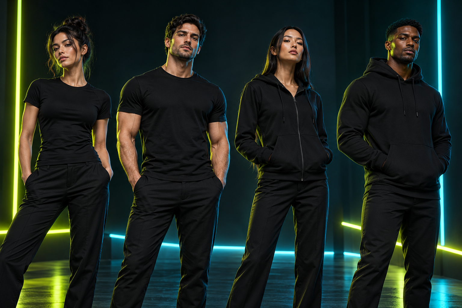 Dark neon Neurovisionist streetwear lineup